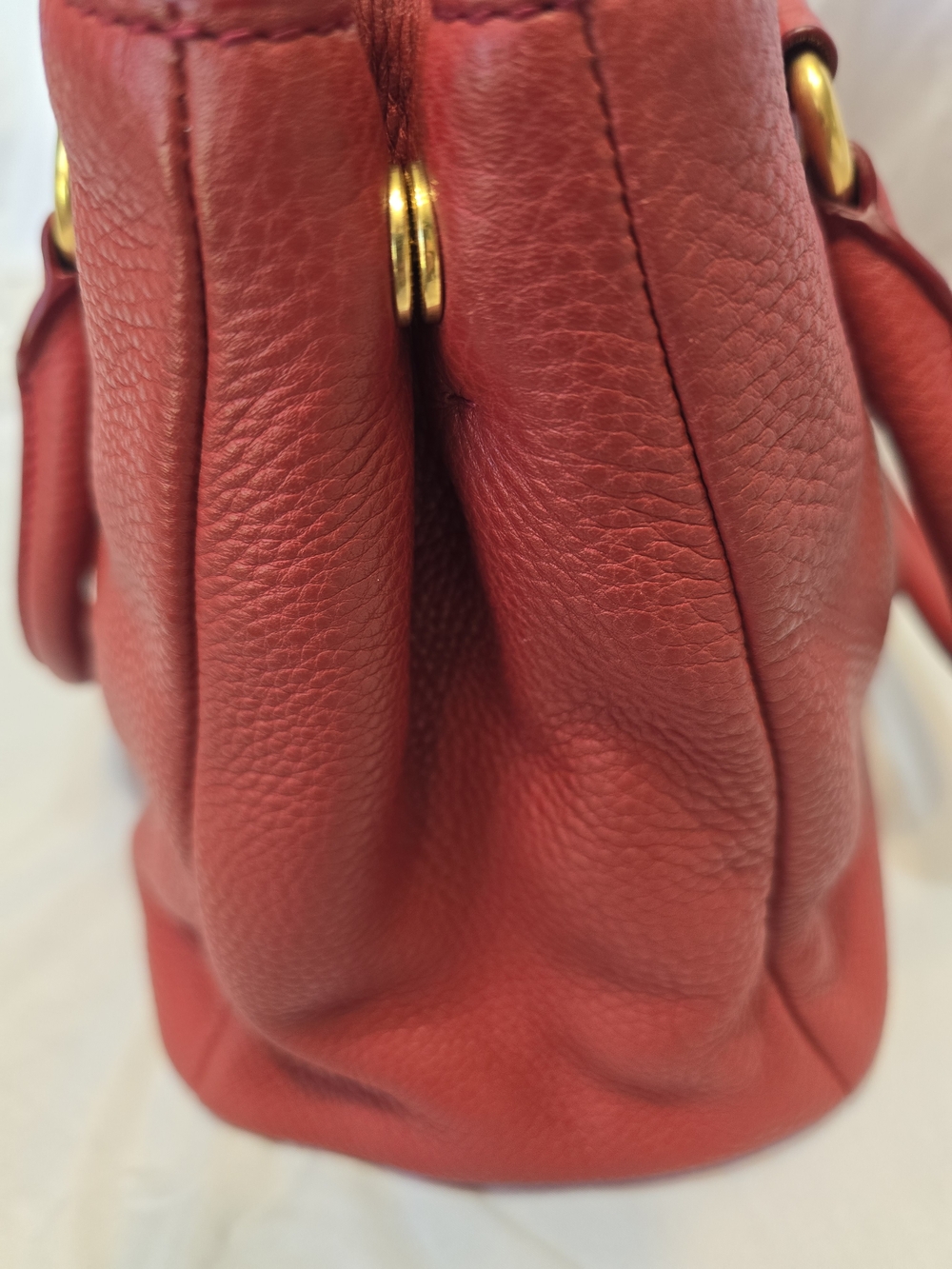 Auth PRADA Vitello Daino Rosso Red Leather 2-Way Tote Bag w/ Strap & Card - Picture 15 of 15